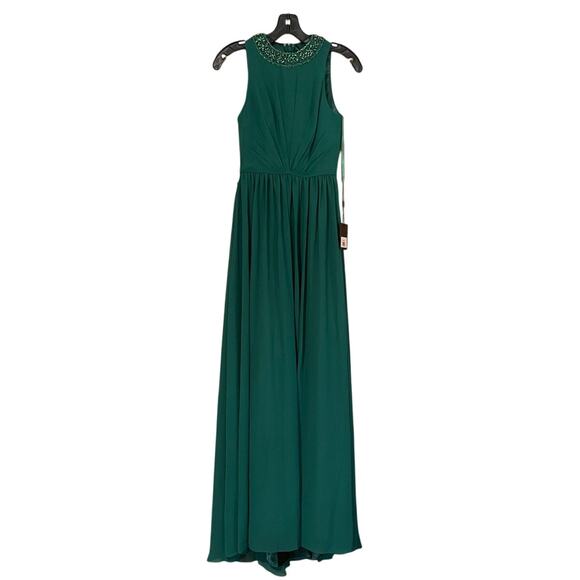 Mac Duggal Size 4 NEW 56045 Emerald Green Beaded Neckline Sleeveless Maxi Gown - Picture 1 of 10
